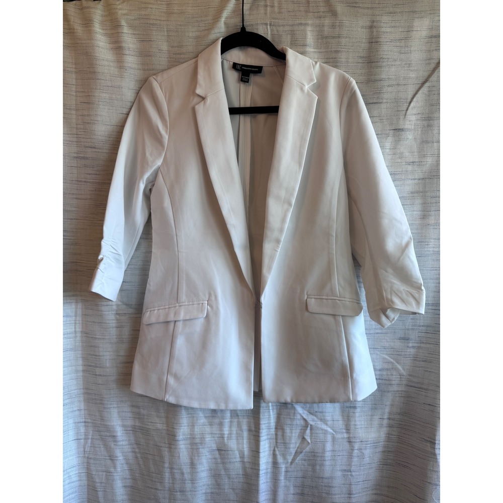 INC International Concepts White Ruched Sleeve Blazer Petite Medium Hook Eye